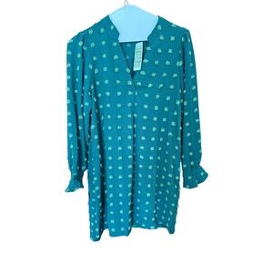 Qacohu Green Polka Dot Textured Mini Dress - XL‎